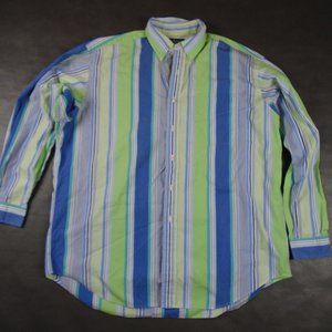 Ralph Lauren Size XL Blake Striped Button Up Long Sleeve 2 Ply Cotton Shirt